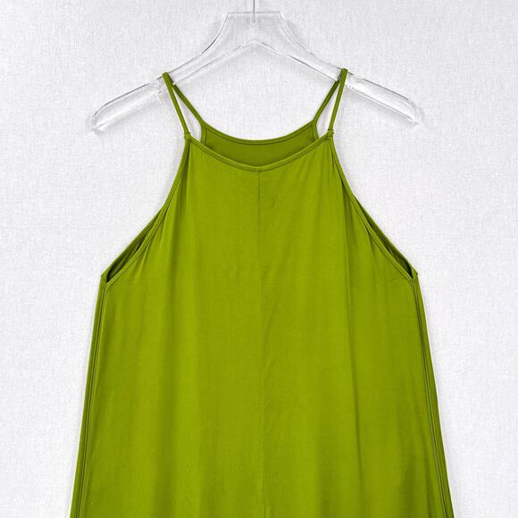ZARA Midi Slip Dress Women Small Green Sleeveless A-line Strappy High Neck Satin - Picture 6 of 16